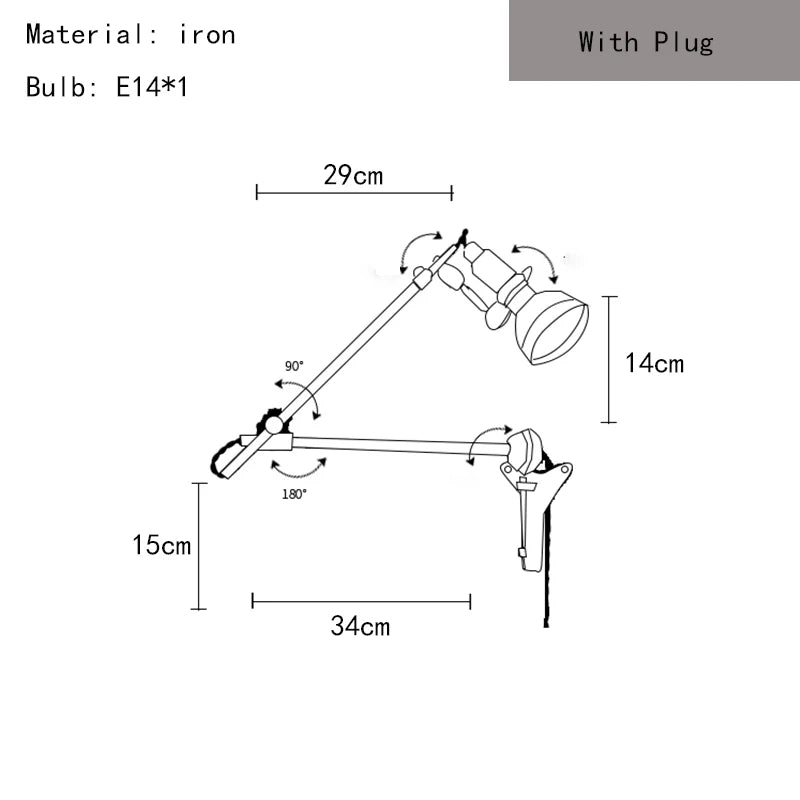 American silver wall Lamp Style E14 Bulb swing arm wall light Bedroom Foyer Dining Room Bedroom Reading Lighting Fixtures