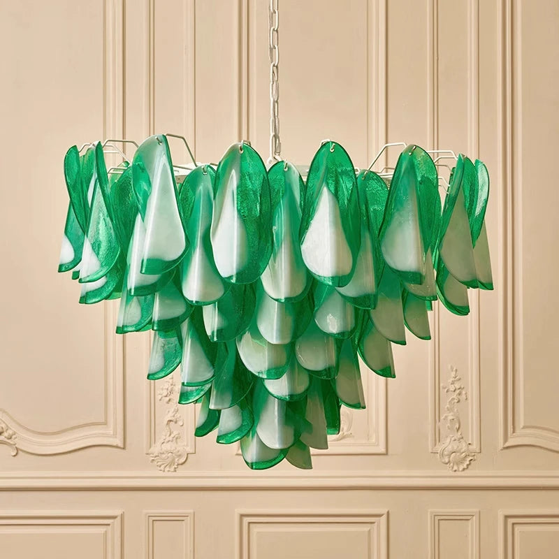 2025 Hot Sale French Murano Petal Foreign Trade Glass Vintage Living Room Bedroom Chandelier Villa Designer Art Lamp Restaurant