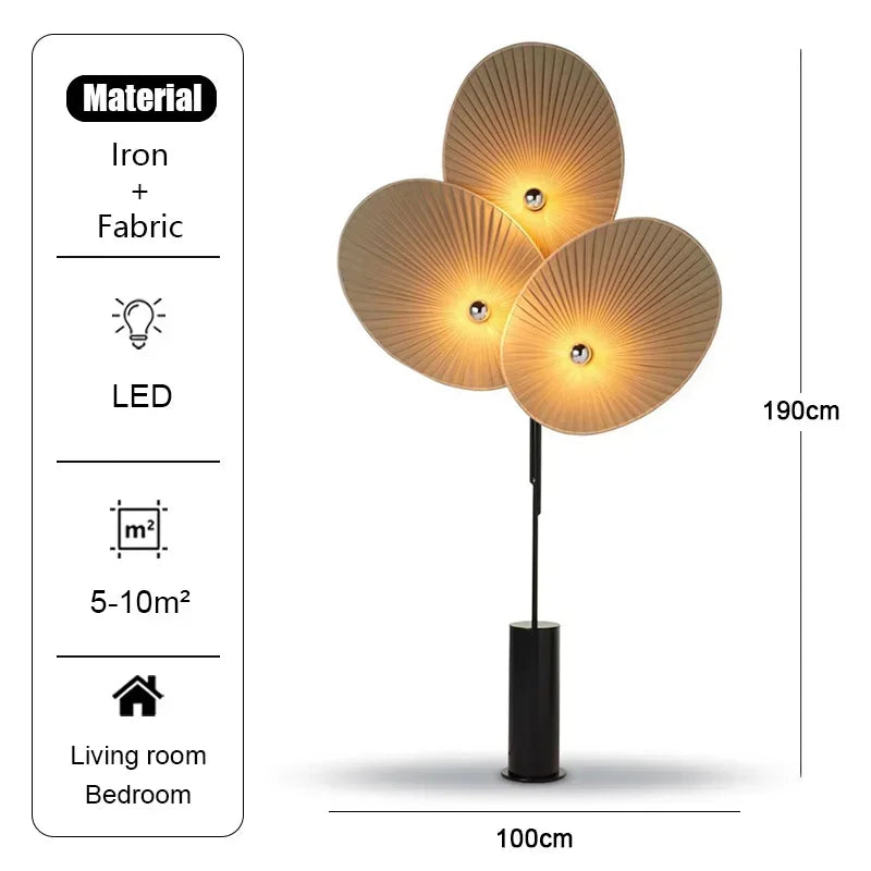Nordic Style Three-Petal Red Fabric Floor Lamp LED Standing Light for Living Room Bedroom Artistic Decor 2026 New Design
