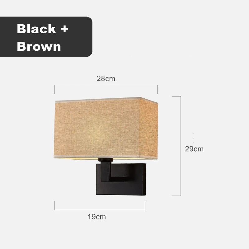American Style Fabric Wall Lamp E27 LED Modern Simple Square Bedroom Bedside Light Hotel Room Aisle Decor Wall Scones Fixtures