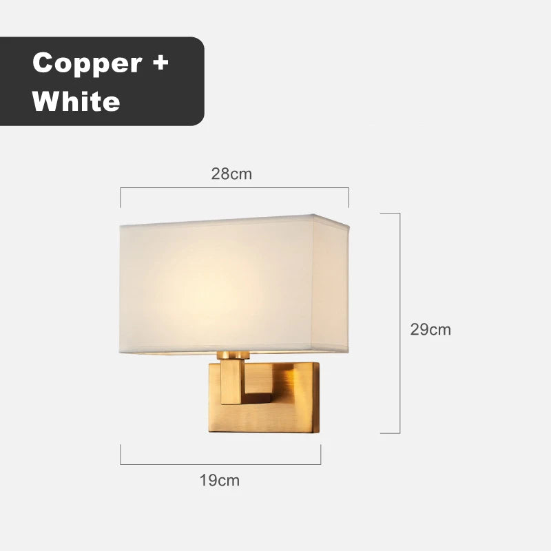American Style Fabric Wall Lamp E27 LED Modern Simple Square Bedroom Bedside Light Hotel Room Aisle Decor Wall Scones Fixtures
