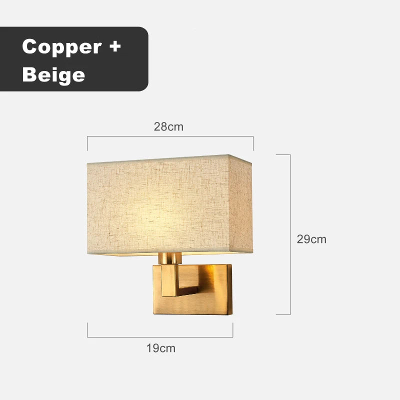 American Style Fabric Wall Lamp E27 LED Modern Simple Square Bedroom Bedside Light Hotel Room Aisle Decor Wall Scones Fixtures
