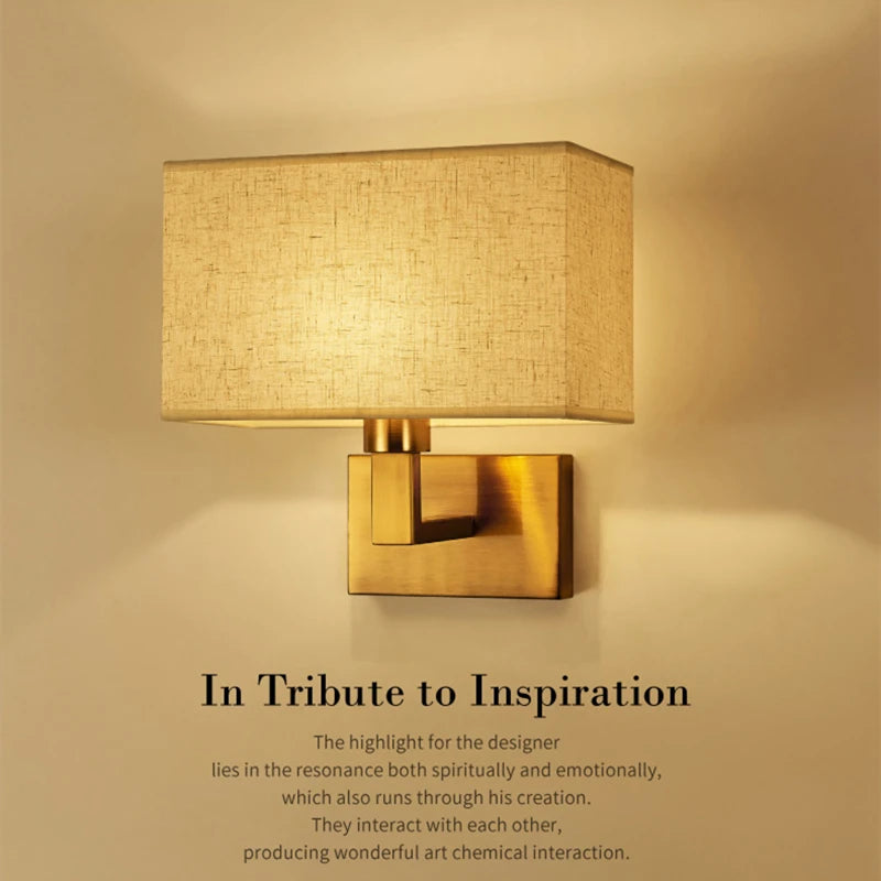 American Style Fabric Wall Lamp E27 LED Modern Simple Square Bedroom Bedside Light Hotel Room Aisle Decor Wall Scones Fixtures