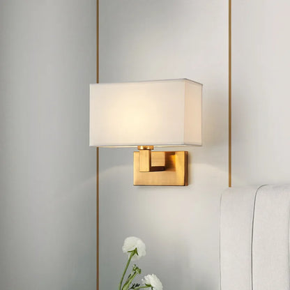 American Style Fabric Wall Lamp E27 LED Modern Simple Square Bedroom Bedside Light Hotel Room Aisle Decor Wall Scones Fixtures