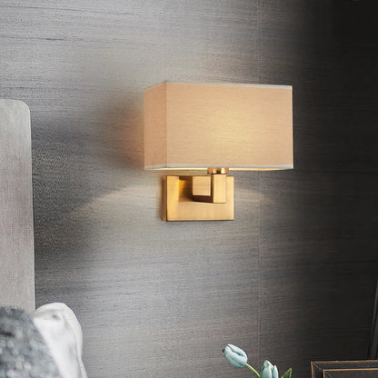 American Style Fabric Wall Lamp E27 LED Modern Simple Square Bedroom Bedside Light Hotel Room Aisle Decor Wall Scones Fixtures