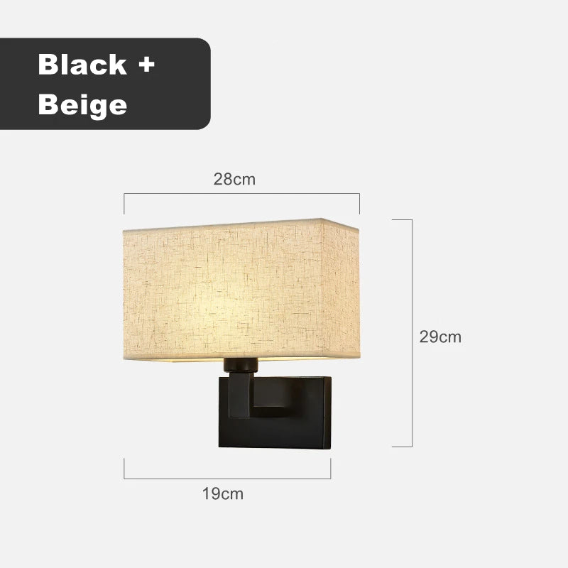 American Style Fabric Wall Lamp E27 LED Modern Simple Square Bedroom Bedside Light Hotel Room Aisle Decor Wall Scones Fixtures