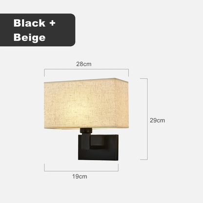American Style Fabric Wall Lamp E27 LED Modern Simple Square Bedroom Bedside Light Hotel Room Aisle Decor Wall Scones Fixtures