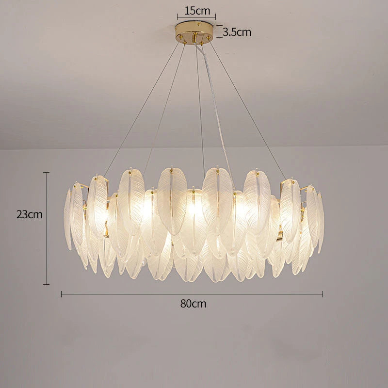 Modern feather chandelier Luxury Glass lampshade E14 linear ceiling light for Living Room Bedroom Home Decor foyer lighting