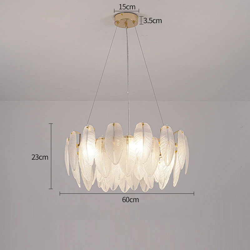 Modern feather chandelier Luxury Glass lampshade E14 linear ceiling light for Living Room Bedroom Home Decor foyer lighting