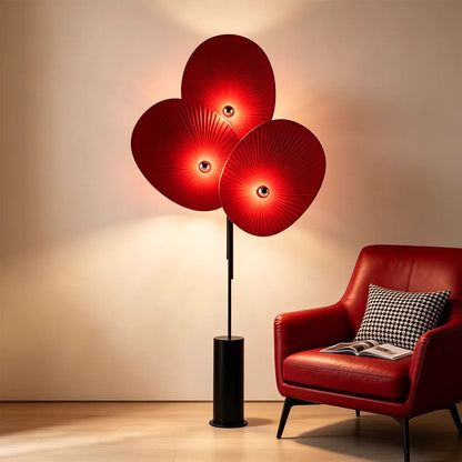 Nordic Style Three-Petal Red Fabric Floor Lamp LED Standing Light for Living Room Bedroom Artistic Decor 2026 New Design