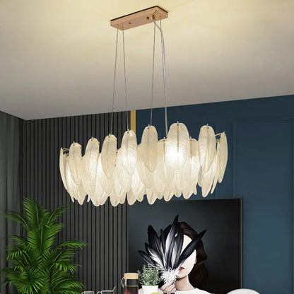 Modern feather chandelier Luxury Glass lampshade E14 linear ceiling light for Living Room Bedroom Home Decor foyer lighting