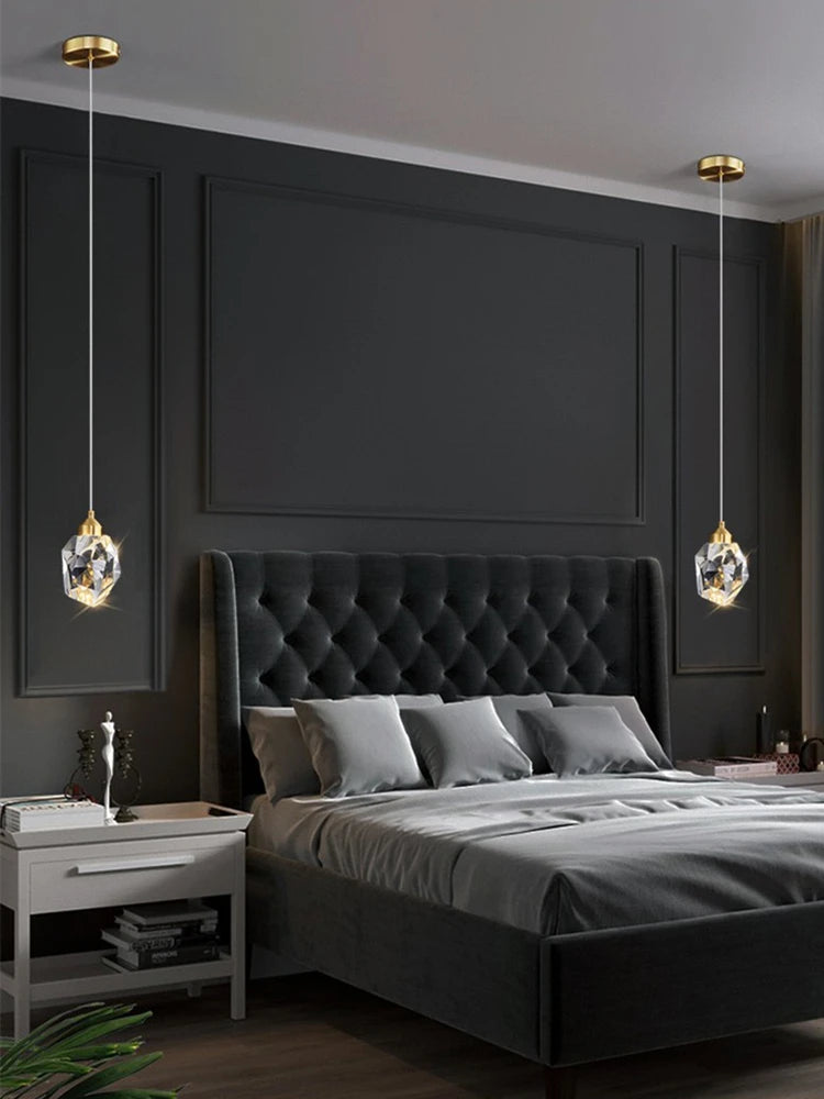 Modern K9 Clear Crystal Shaped Bedroom Dining Room Headboard Long Line Small Chandelier Atmosphere Brilliant Decorative Lamps