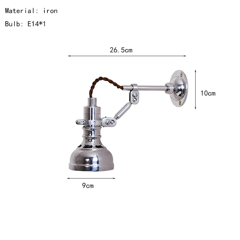 American silver wall Lamp Style E14 Bulb swing arm wall light Bedroom Foyer Dining Room Bedroom Reading Lighting Fixtures