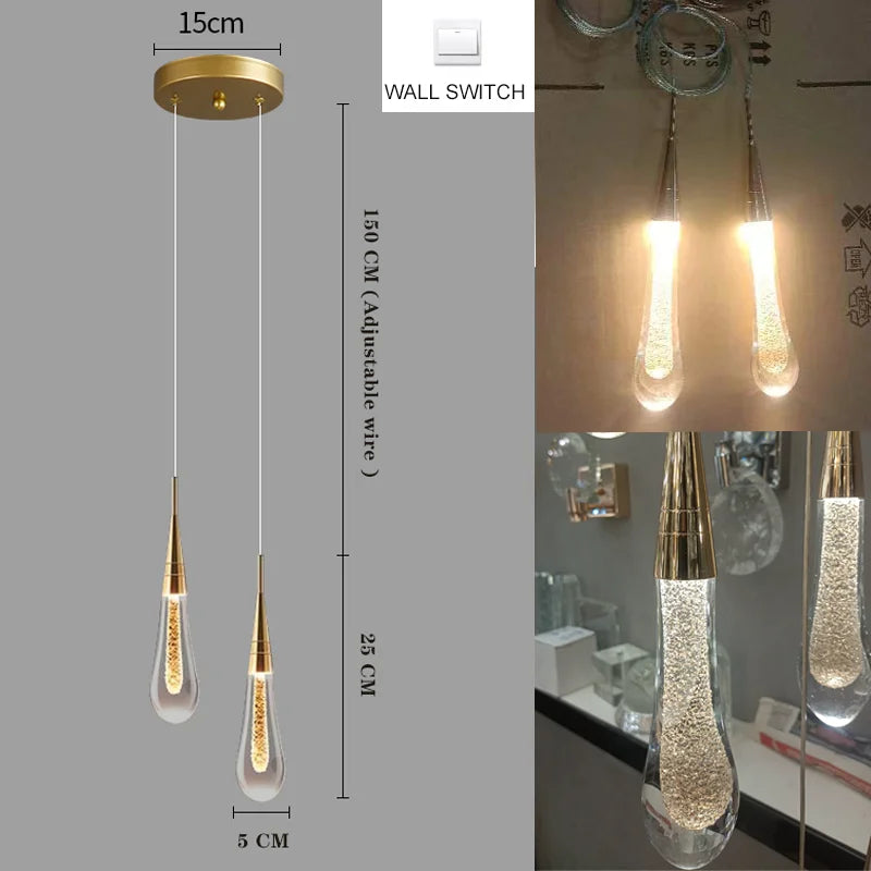 LED Pendant Lights Chandelier Water Drop Bubble Crystal Ceiling Light Hanging Lamp for Bedroom Dining Room Room Decoration