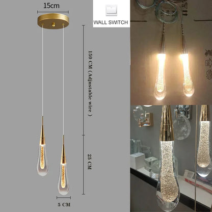 LED Pendant Lights Chandelier Water Drop Bubble Crystal Ceiling Light Hanging Lamp for Bedroom Dining Room Room Decoration