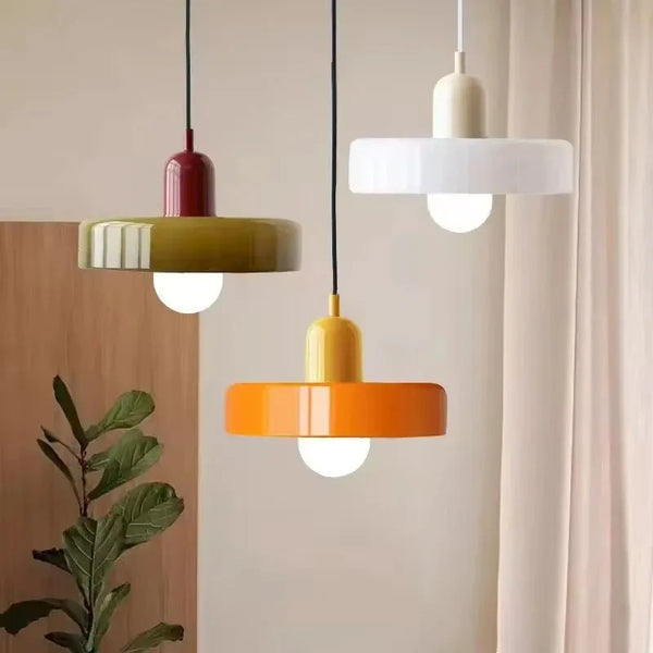 Nordic Retro E27 Colorful Ceiling Chandelier Orange Glass Pendant Lamp for Home Decor Dining Room Cafe Bar Counter Lighting