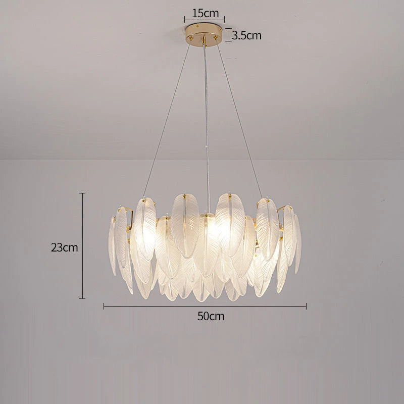 Modern feather chandelier Luxury Glass lampshade E14 linear ceiling light for Living Room Bedroom Home Decor foyer lighting