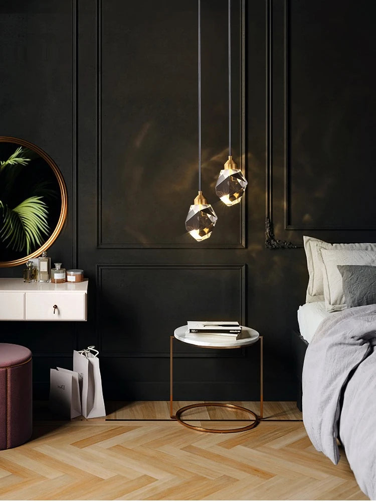 Modern K9 Clear Crystal Shaped Bedroom Dining Room Headboard Long Line Small Chandelier Atmosphere Brilliant Decorative Lamps