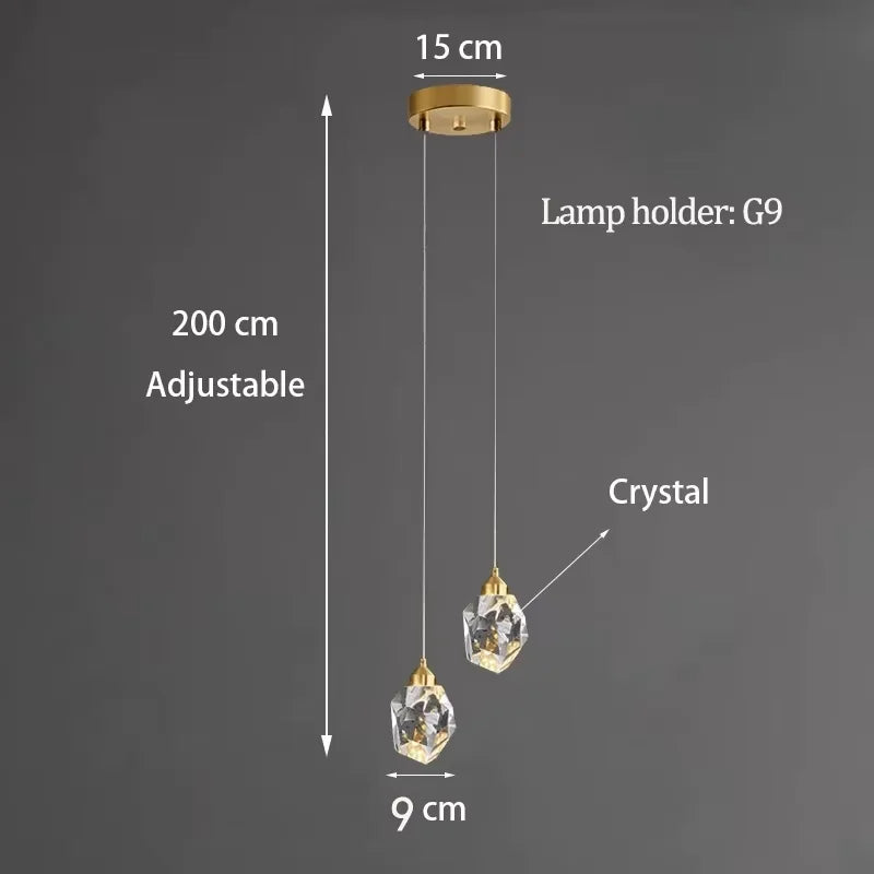 Modern K9 Clear Crystal Shaped Bedroom Dining Room Headboard Long Line Small Chandelier Atmosphere Brilliant Decorative Lamps