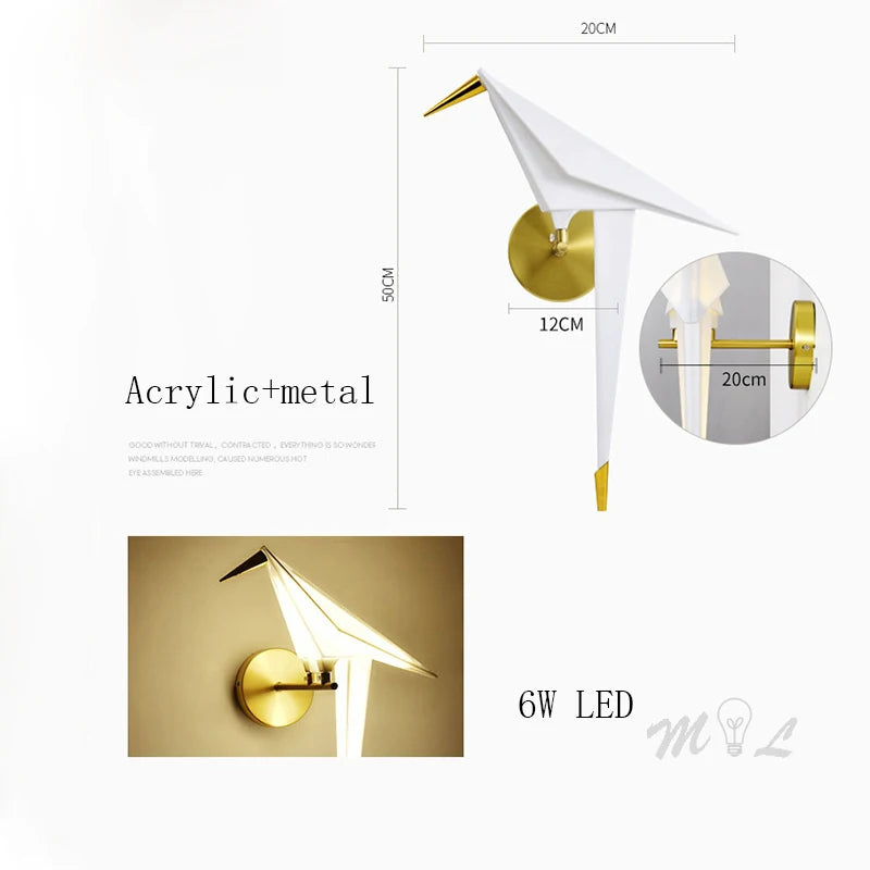 Nordic Aisle Bird Lamp Beside Wall Lamp Led Home Deco Wall+lamps Paper Crane Wall Light Fixture Loft Living Room Design Sconces
