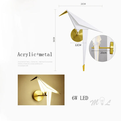 Nordic Aisle Bird Lamp Beside Wall Lamp Led Home Deco Wall+lamps Paper Crane Wall Light Fixture Loft Living Room Design Sconces