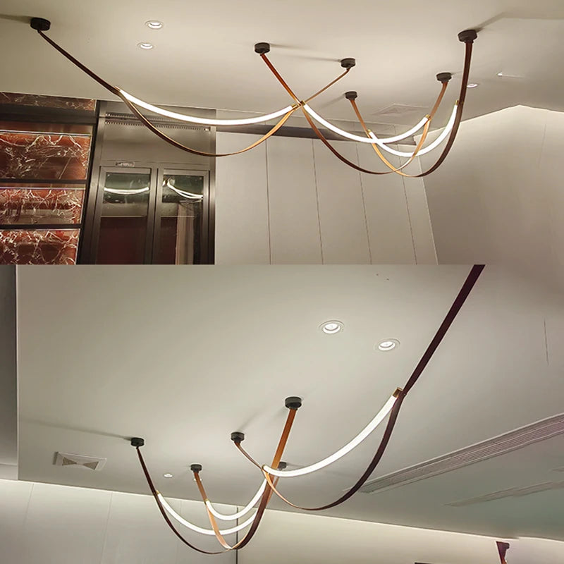 Wabi sabi chandelier Minimalist nordic leather lamp designer long chandelier Living kitchen Island  Loft staircase chandelier