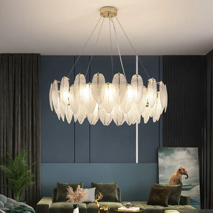 Modern feather chandelier Luxury Glass lampshade E14 linear ceiling light for Living Room Bedroom Home Decor foyer lighting