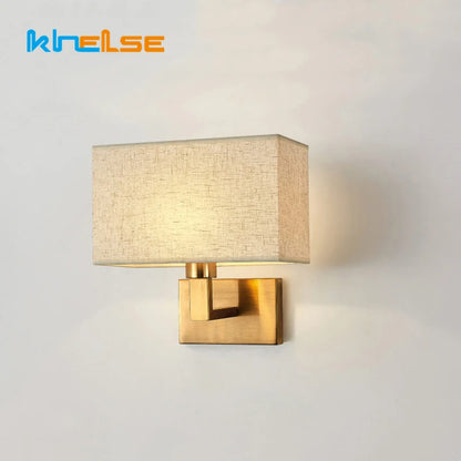 American Style Fabric Wall Lamp E27 LED Modern Simple Square Bedroom Bedside Light Hotel Room Aisle Decor Wall Scones Fixtures