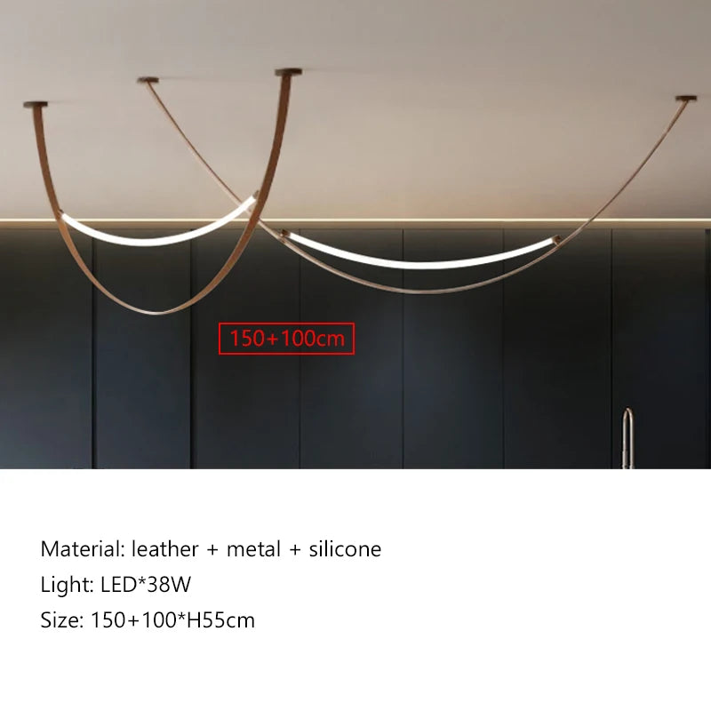 Wabi sabi chandelier Minimalist nordic leather lamp designer long chandelier Living kitchen Island  Loft staircase chandelier