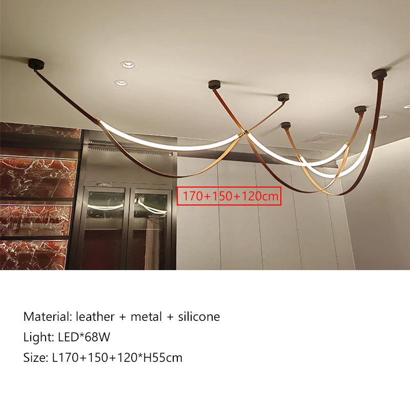 Wabi sabi chandelier Minimalist nordic leather lamp designer long chandelier Living kitchen Island  Loft staircase chandelier
