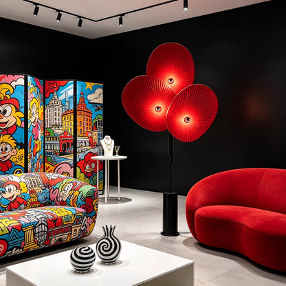 Nordic Style Three-Petal Red Fabric Floor Lamp LED Standing Light for Living Room Bedroom Artistic Decor 2026 New Design