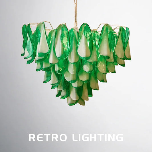 2025 Hot Sale French Murano Petal Foreign Trade Glass Vintage Living Room Bedroom Chandelier Villa Designer Art Lamp Restaurant