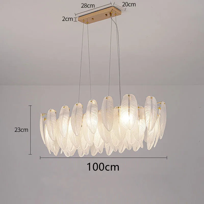 Modern feather chandelier Luxury Glass lampshade E14 linear ceiling light for Living Room Bedroom Home Decor foyer lighting