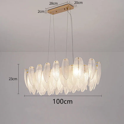 Modern feather chandelier Luxury Glass lampshade E14 linear ceiling light for Living Room Bedroom Home Decor foyer lighting