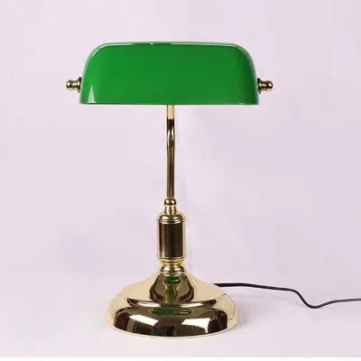 Bank Table Lamp European Style Glass Lamp Retro Office Desk Lamp Antique Copper Living Room Bedroom Decorative Bedside Desk Lamp