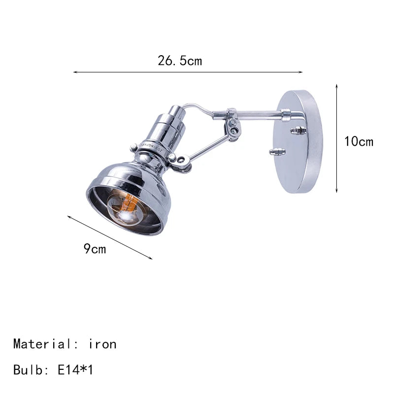 American silver wall Lamp Style E14 Bulb swing arm wall light Bedroom Foyer Dining Room Bedroom Reading Lighting Fixtures