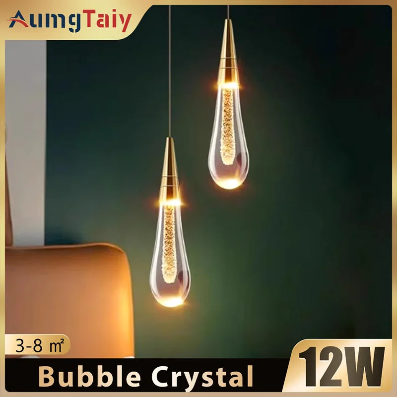LED Pendant Lights Chandelier Water Drop Bubble Crystal Ceiling Light Hanging Lamp for Bedroom Dining Room Room Decoration