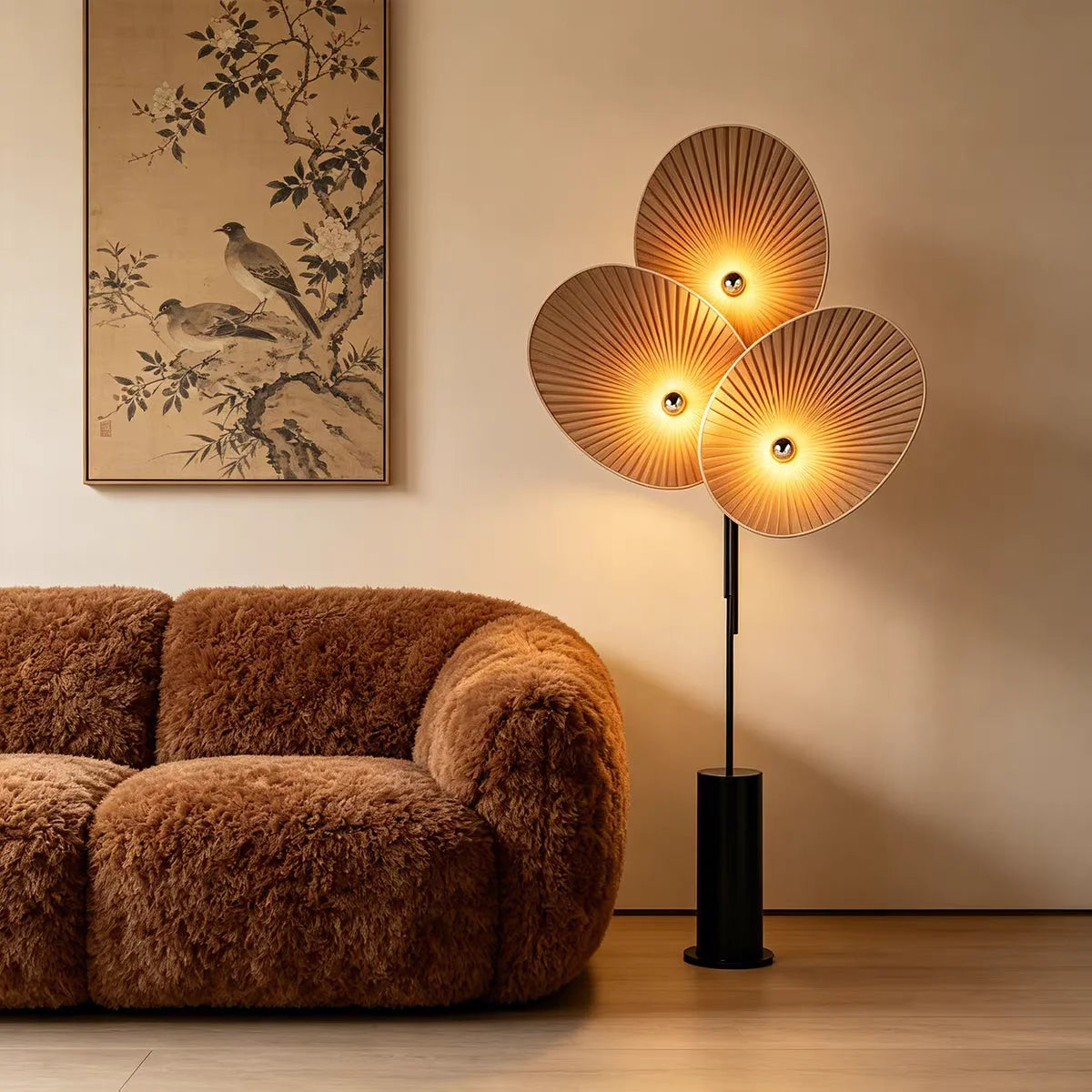 Nordic Style Three-Petal Red Fabric Floor Lamp LED Standing Light for Living Room Bedroom Artistic Decor 2026 New Design