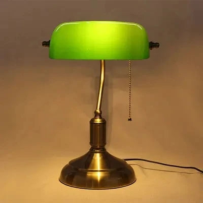 Bank Table Lamp European Style Glass Lamp Retro Office Desk Lamp Antique Copper Living Room Bedroom Decorative Bedside Desk Lamp