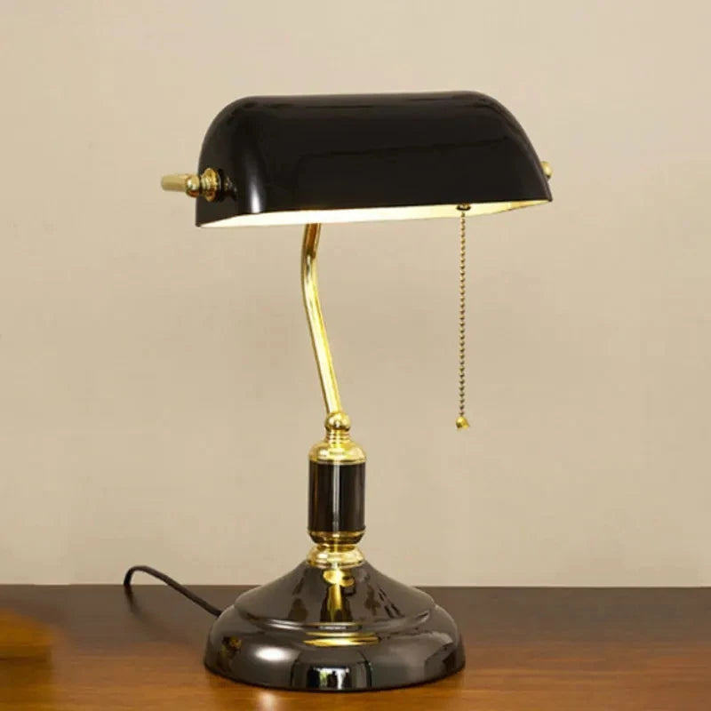 Bank Table Lamp European Style Glass Lamp Retro Office Desk Lamp Antique Copper Living Room Bedroom Decorative Bedside Desk Lamp