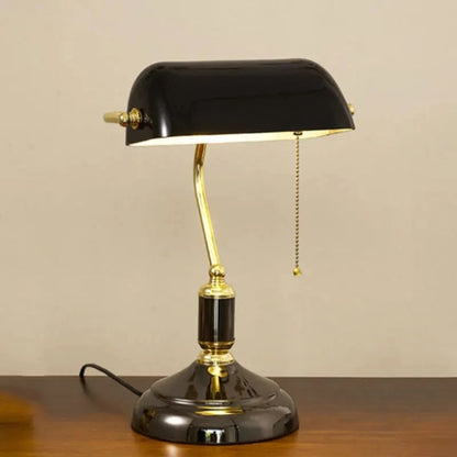 Bank Table Lamp European Style Glass Lamp Retro Office Desk Lamp Antique Copper Living Room Bedroom Decorative Bedside Desk Lamp