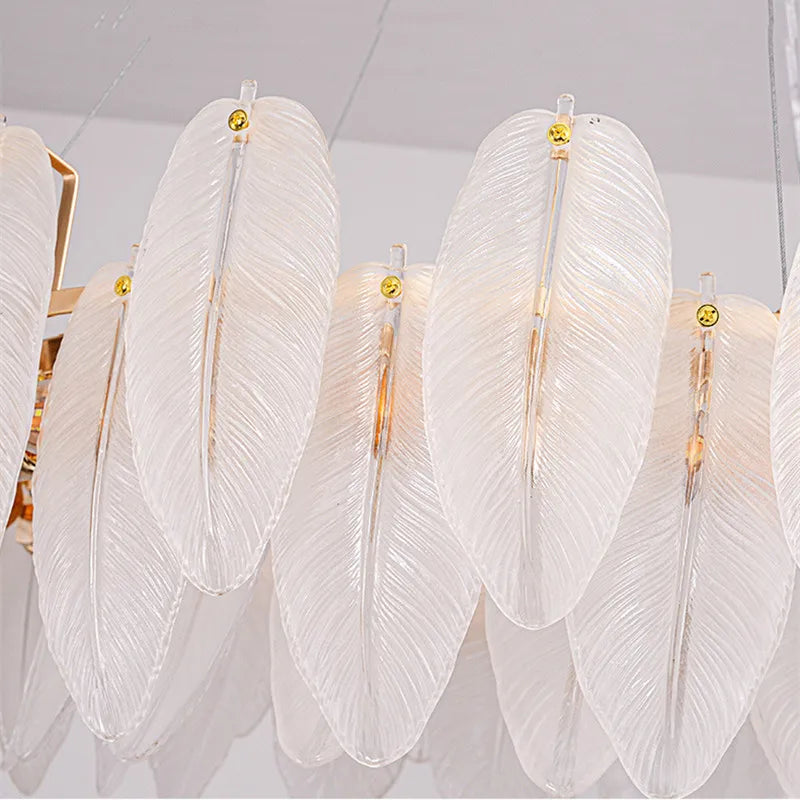 Modern feather chandelier Luxury Glass lampshade E14 linear ceiling light for Living Room Bedroom Home Decor foyer lighting