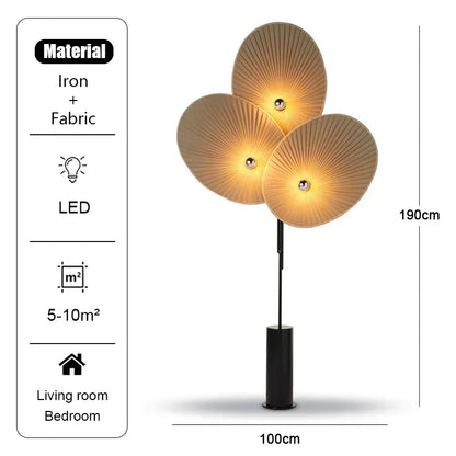 Nordic Style Three-Petal Red Fabric Floor Lamp LED Standing Light for Living Room Bedroom Artistic Decor 2026 New Design