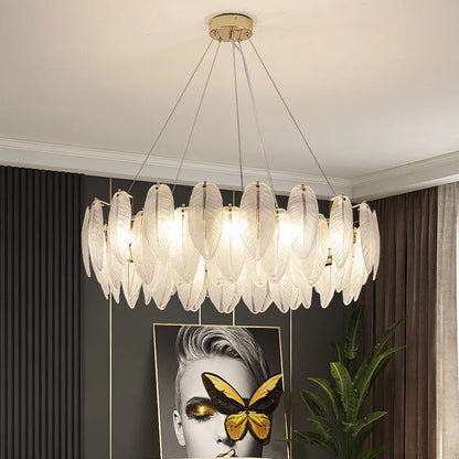 Modern feather chandelier Luxury Glass lampshade E14 linear ceiling light for Living Room Bedroom Home Decor foyer lighting