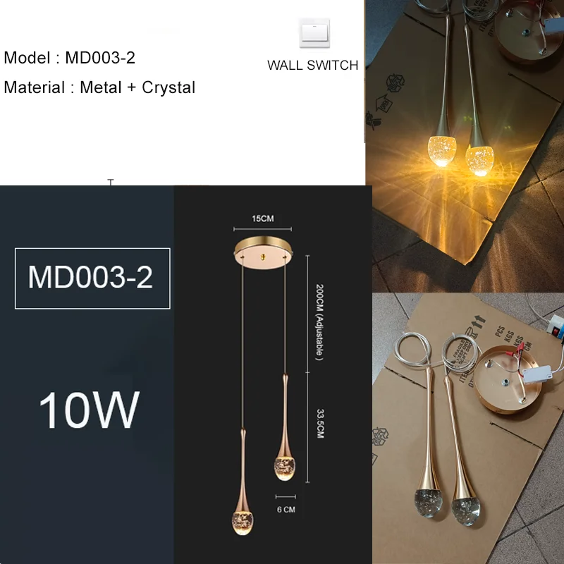 LED Pendant Lights Chandelier Water Drop Bubble Crystal Ceiling Light Hanging Lamp for Bedroom Dining Room Room Decoration