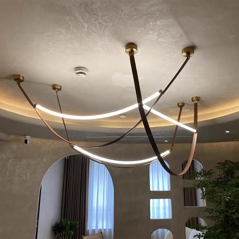 Wabi sabi chandelier Minimalist nordic leather lamp designer long chandelier Living kitchen Island  Loft staircase chandelier