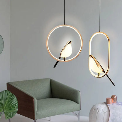 Rotatable Magpie Bird LED Pendant Light for Bedside Bedroom Indoor Gold Silver Hanging Lighting Chandelier Lamps Foyer AC85-265V