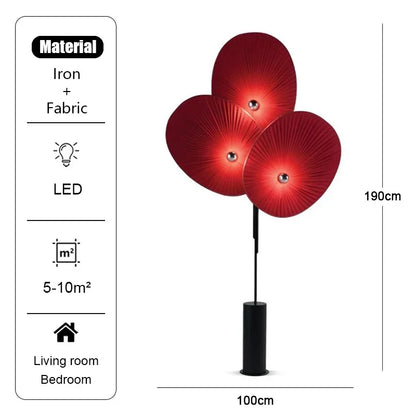 Nordic Style Three-Petal Red Fabric Floor Lamp LED Standing Light for Living Room Bedroom Artistic Decor 2026 New Design